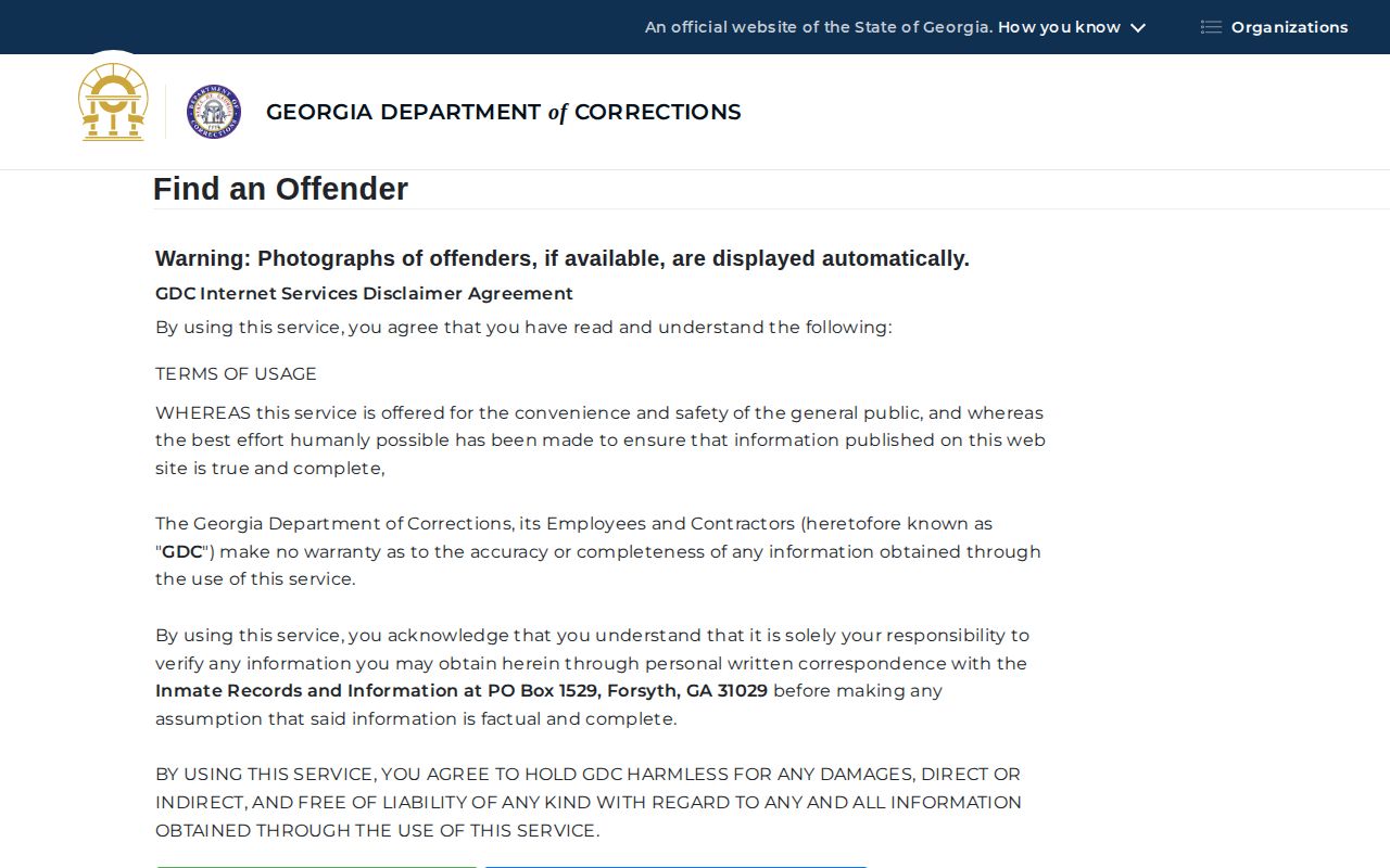 Georgia Department of Corrections offender search for state-custody records