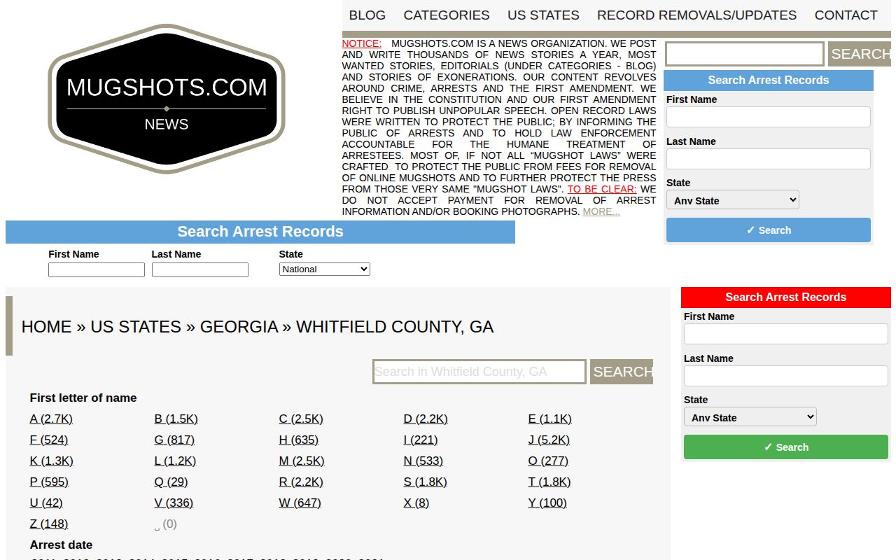 Mugshots.com Whitfield County unofficial local section